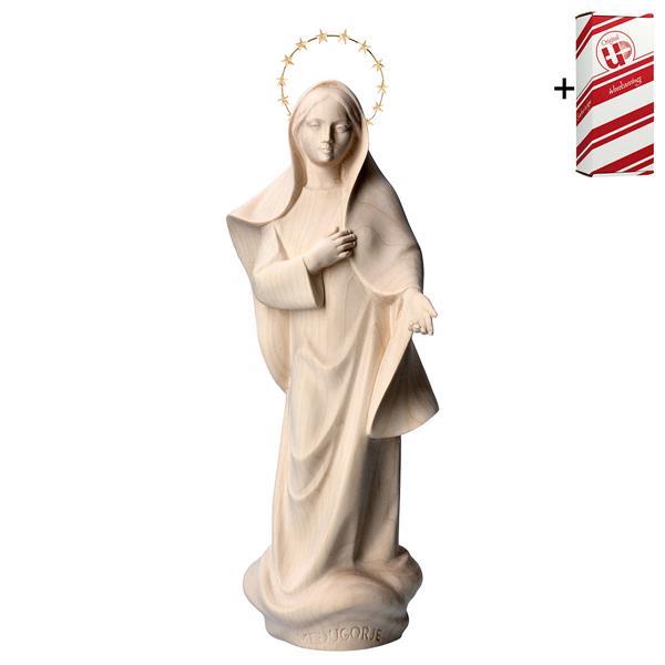 Our Lady of Medjugorje Modern with Halo 12 stars brass + Gift box - Natural