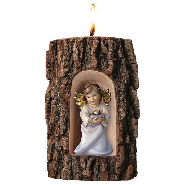 Heart Angel with heart in Grotto elm with candle - Colored