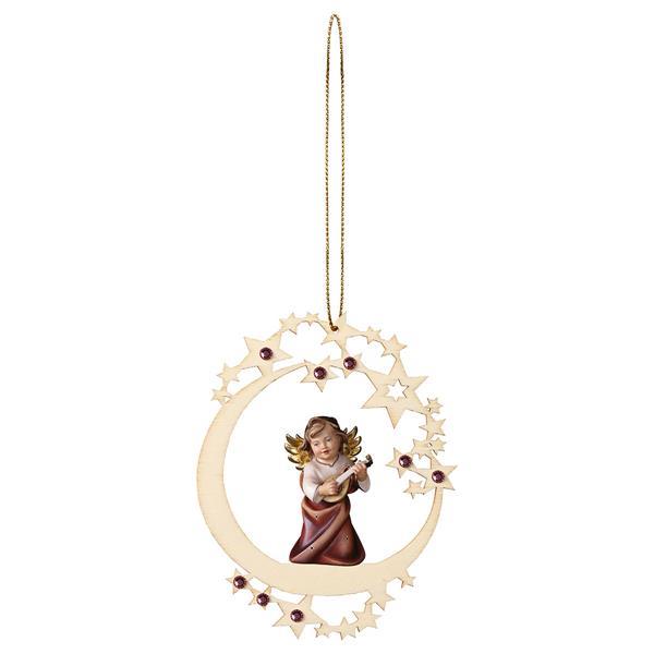 Heart Angel with lute Moon Star Crystal - Colored